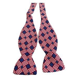 R Hanauer Bowtie 100% Silk Blue /Red HandMade Adjustable Geometric USA